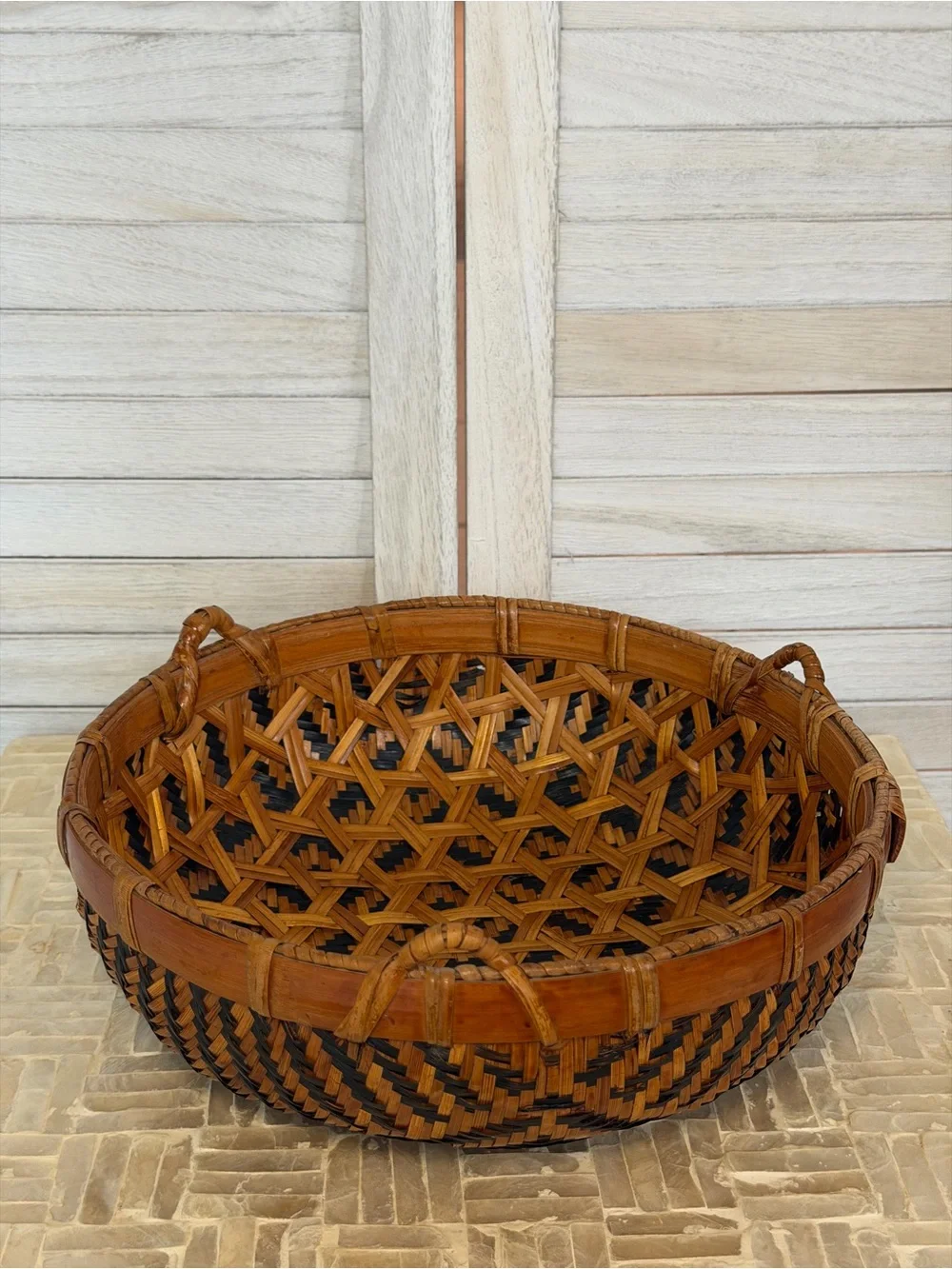 Handwoven Black and Brown Decorative Bamboo Basket - Artisan Home Accents